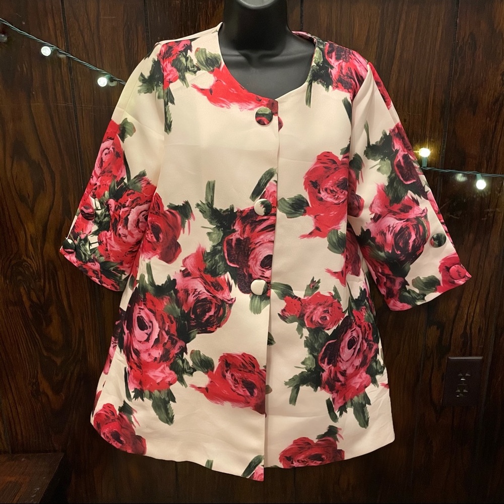 🔆 Luxury floral coat with buttons pink & white